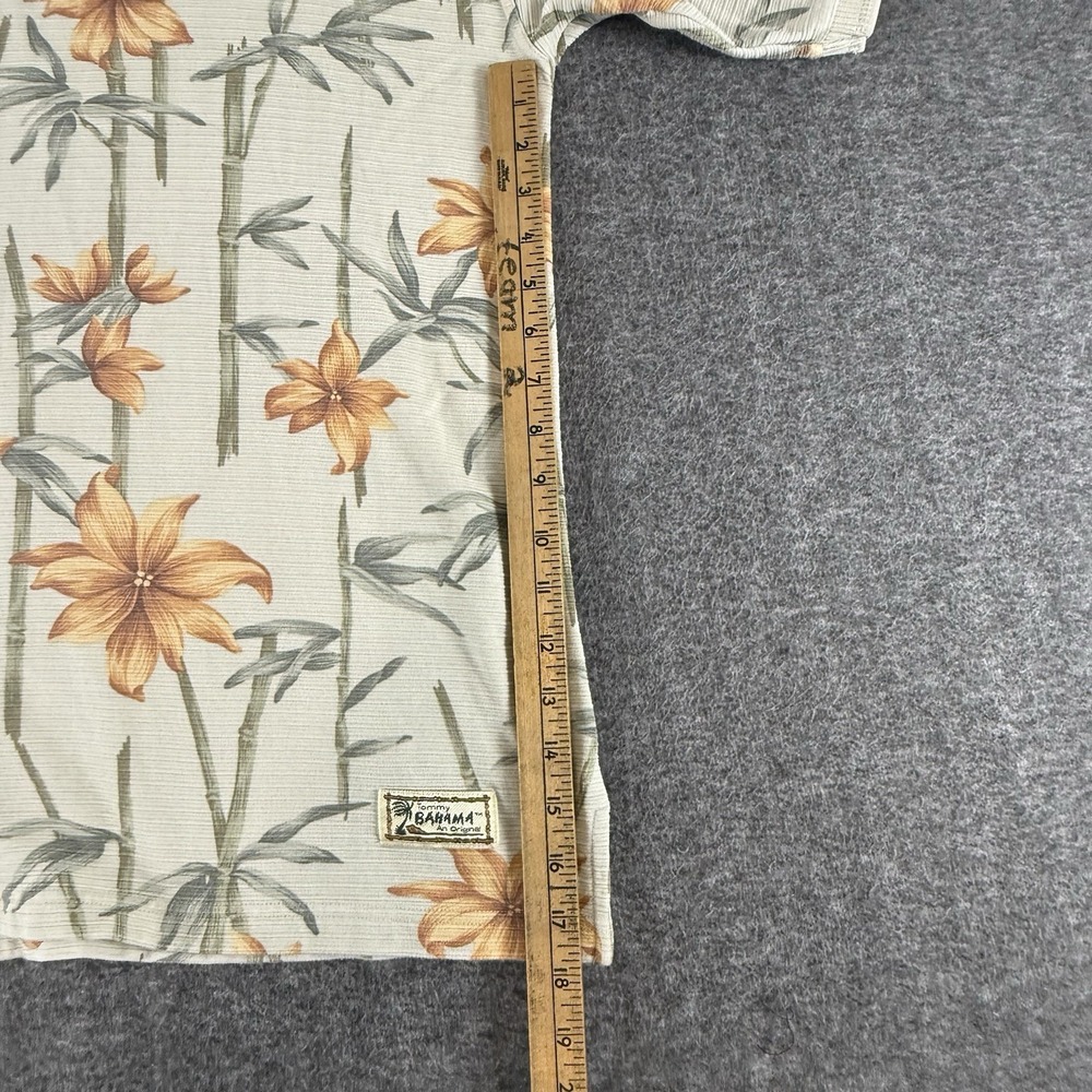 Tommy Bahama Polo Shirt Mens XL Silk Blend Hawaiian Floral Bamboo Beige - Picture 11 of 13